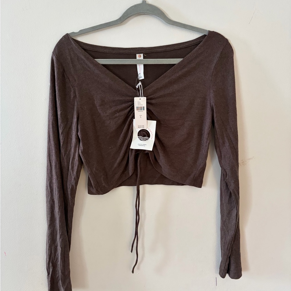 NWT Anthropologie Daily Practice Brown Long Sleeve Crop Top